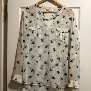 White shirt with blue bird pattern. Size XL